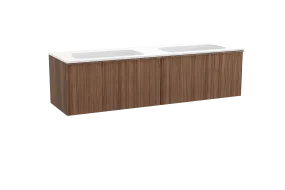 Balmani Forma meuble salle de bains suspendu 180 x 55 cm noyer américain avec Tablo Strada double vasque en marbre composite bla